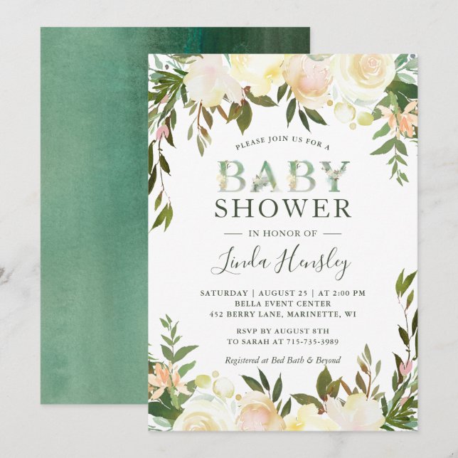 Greenery Watercolor Baby Shower Invitation (Front/Back)