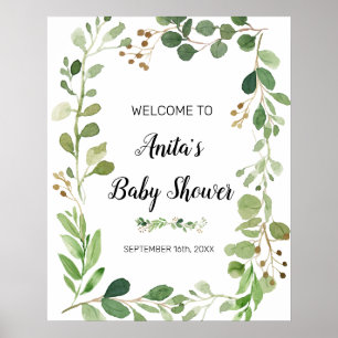 Greenery Watercolor Baby Shower Welcome Sign