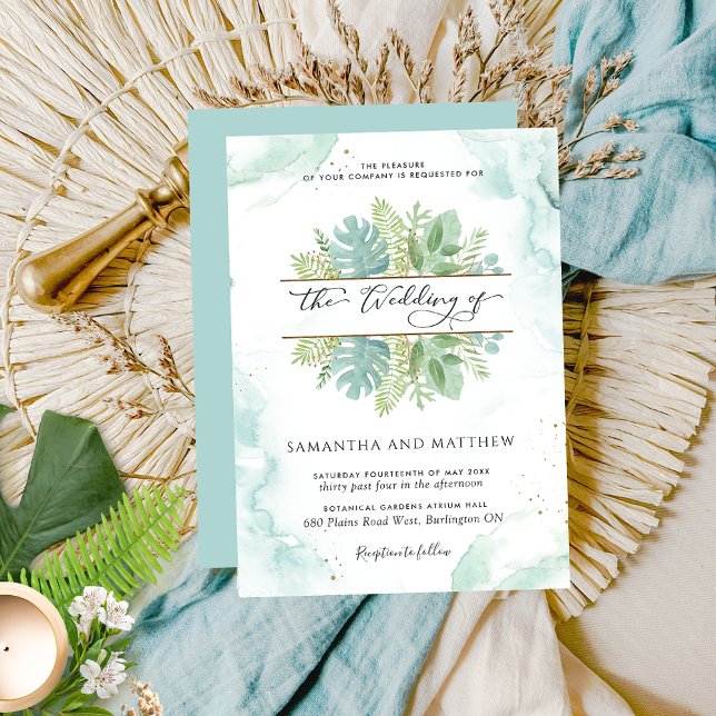 Greenery, Watercolor Blue and Green Wedding Invitation (Creator Uploaded)
