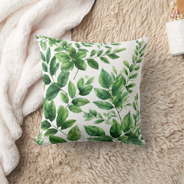 Greenery Watercolor Botanical Leaves Cushion (Blanket)