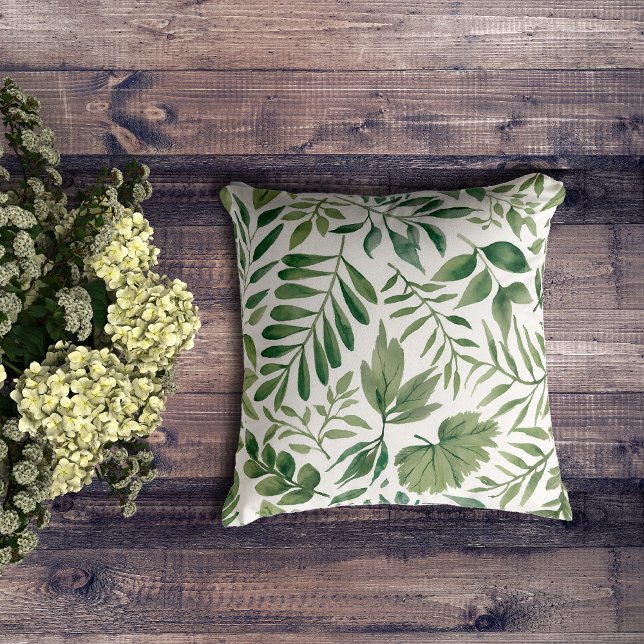 Greenery Watercolor Botanical Leaves Cushion (Creator Uploaded)