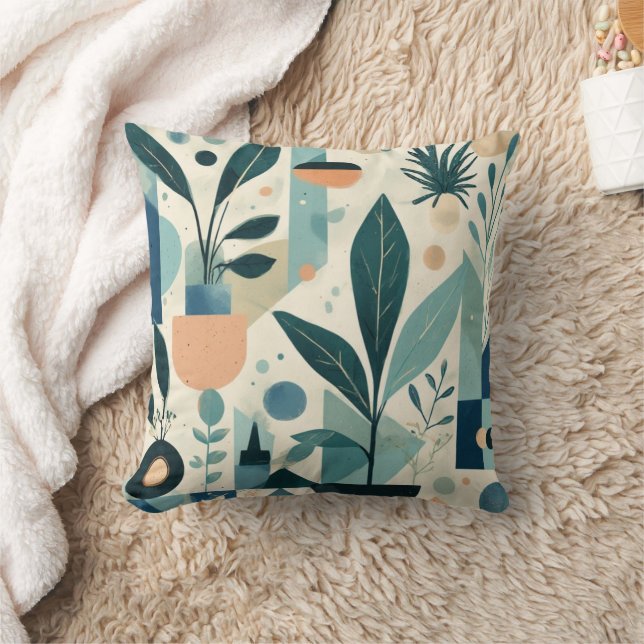 Greenery Watercolor Botanical Leaves Throw Pillow (Blanket)