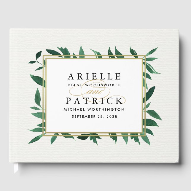Greenery Watercolor Botanical Wedding Guest Book (Front)