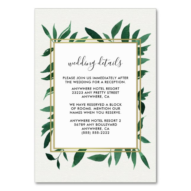 Greenery Watercolor Botanical Wedding Insert Cards (Front)