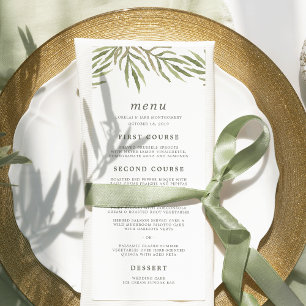 Greenery   Watercolor Botanical Wedding Menu Card