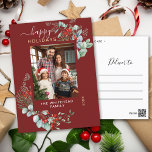 Greenery Watercolor Elegant Burgundy Holiday Postcard<br><div class="desc">You will love these beautiful Christmas postcards! They feature botanical watercolor arrangements with mistletoe,  pine branches,  berries,  and babies breath.</div>