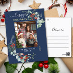 Greenery Watercolor Elegant Navy Blue Holiday Postcard<br><div class="desc">You will love these beautiful Christmas postcards! They feature botanical watercolor arrangements with mistletoe,  pine branches,  berries,  and babies breath.</div>