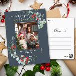 Greenery Watercolor Elegant Slate Dusty Blue Holiday Postcard<br><div class="desc">You will love these beautiful Christmas postcards! They feature botanical watercolor arrangements with mistletoe,  pine branches,  berries,  and babies breath.</div>