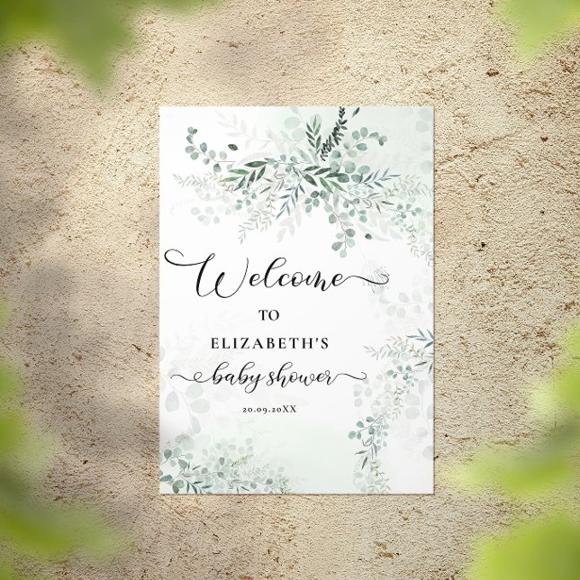 Greenery Watercolor Eucalyptus Baby Shower Welcome Poster (Creator Uploaded)