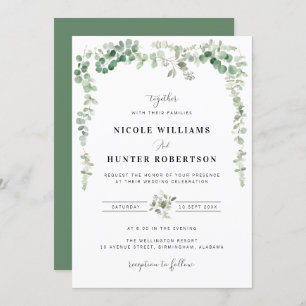 greenery watercolor eucalyptus wedding invitation