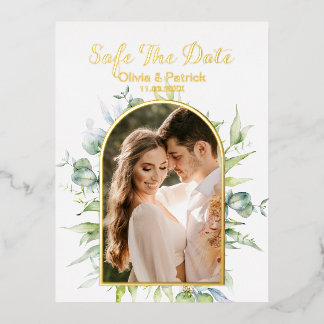 Greenery watercolor eucalyptus with photo foil f invitation postcard