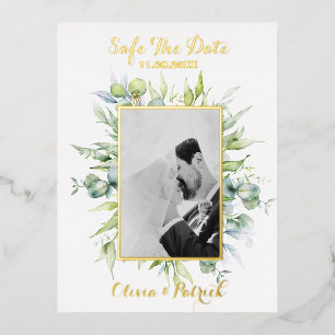Greenery watercolor eucalyptus with photo foil invitation postcard