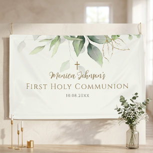 Greenery Watercolor First Communion Welcome Banner