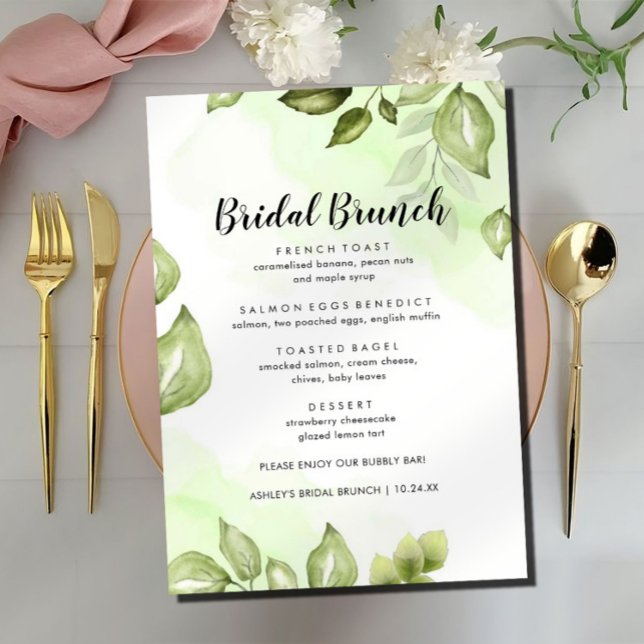 Greenery Watercolor Floral Bridal Brunch Menu (Creator Uploaded)