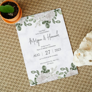 Greenery Watercolor Floral Minimalist Wedding  Invitation