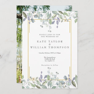 Greenery Watercolor Floral Photo Wedding Invitation