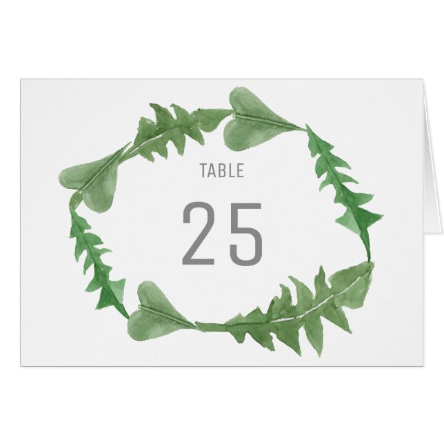 Greenery Watercolor Foliage Table Number (Front Horizontal)
