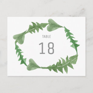 Greenery Watercolor Foliage Table Number Postcard