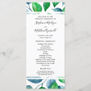 Greenery Watercolor Foliage Wedding Ceremony Programme