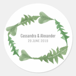 Greenery Watercolor Foliage Wedding Classic Round Sticker