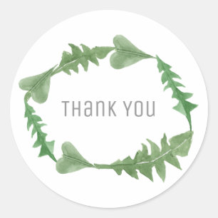 Greenery Watercolor Foliage Wedding Thank You Classic Round Sticker