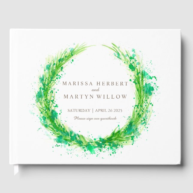 Greenery watercolor grass wedding guestbook (Front)