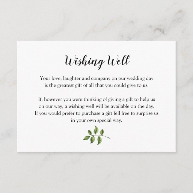 Greenery Watercolor Green Leaves Wishing Well Enclosure Card (Front)