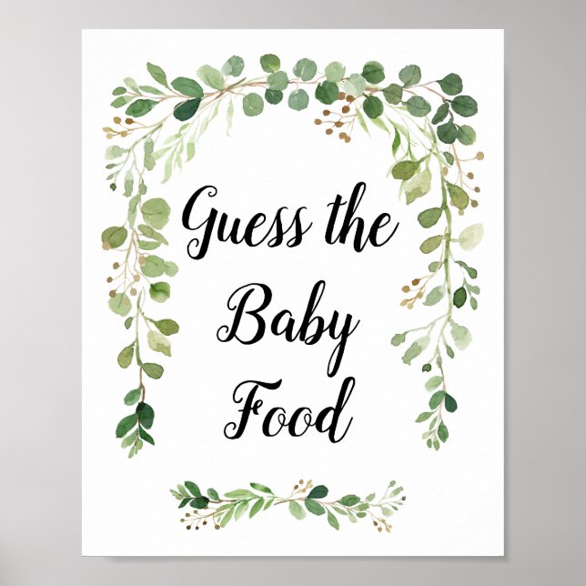 Greenery Watercolor Guess the Baby Food Poster (Front)