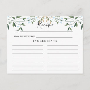 Greenery Watercolor, Leaf Wedding Recipe Card