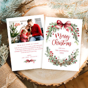 Greenery Watercolor Merry Christmas Holiday Card