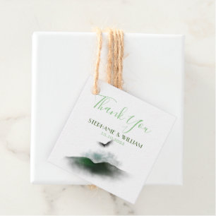 Greenery Watercolor Mountains Wedding Favour Tags