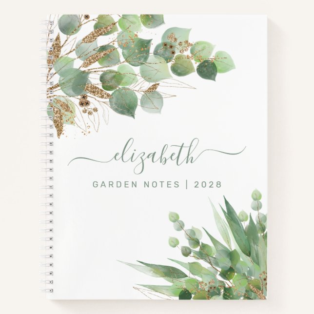 Greenery Watercolor Personalised Monogram Notebook (Front)