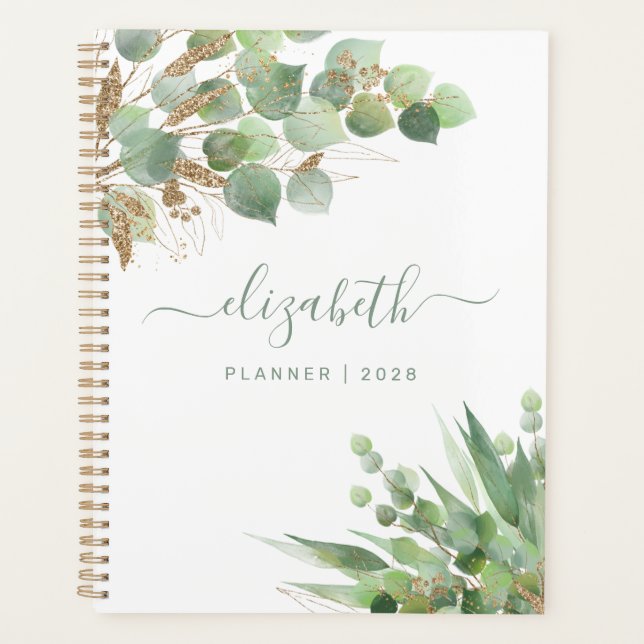 Greenery Watercolor Personalised Monogrammed Planner (Front)