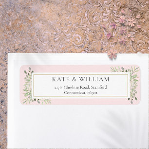 Greenery Watercolor Pink Return Address Label