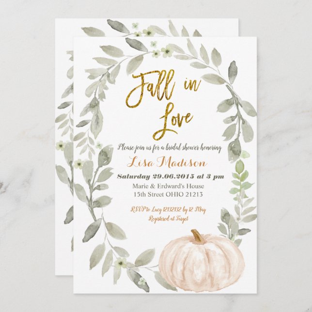 Greenery Watercolor Pumpkin Bridal Shower  Invitation (Front/Back)