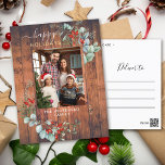 Greenery Watercolor Rustic Cherry Wood Holiday Postcard<br><div class="desc">You will love these beautiful Christmas postcards! They feature botanical watercolor arrangements with mistletoe,  pine branches,  berries,  and babies breath.</div>