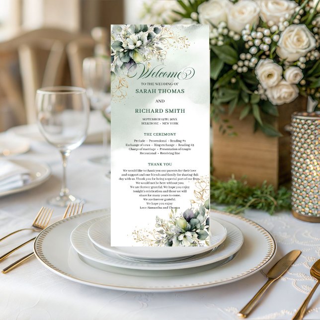 Greenery Watercolor Sage Green Wedding Program Programme (Greenery Watercolor Sage Green Wedding Program)