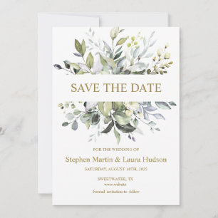 Greenery Watercolor Save The Date Invitation