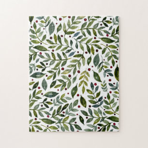 Greenery watercolor seasonal branches and berries jigsaw puzzle