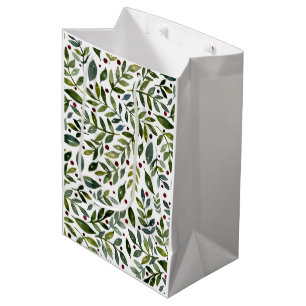 Greenery watercolor seasonal branches and berries medium gift bag