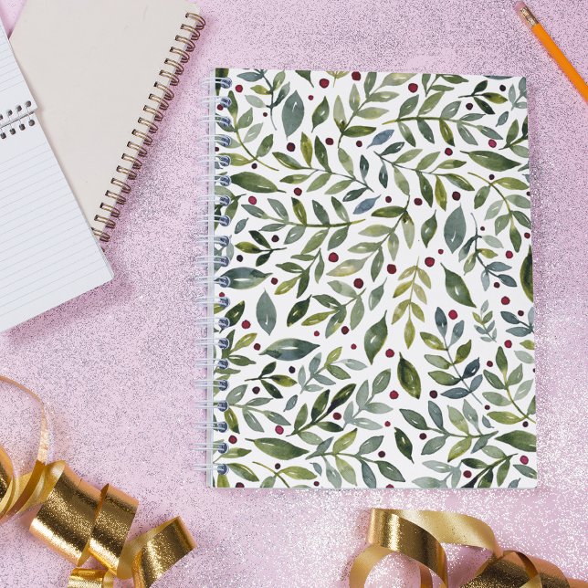 Greenery watercolor seasonal branches and berries notebook (Creator Uploaded)