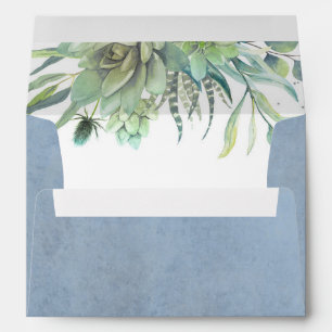 Greenery - Watercolor Succulents Dusty Blue Envelope