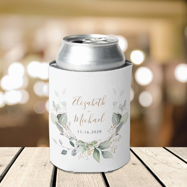 Greenery Watercolor Wedding Can Cooler (Creator Uploaded)