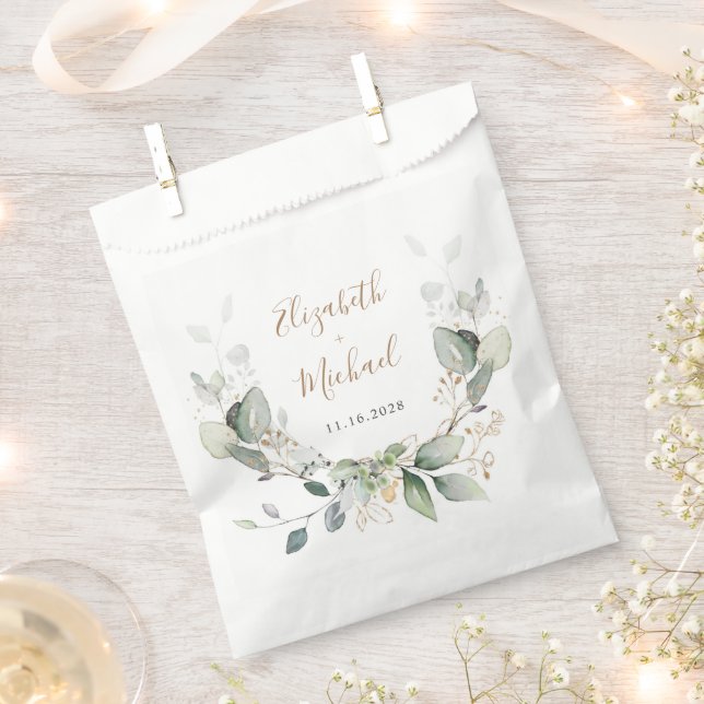 Greenery Watercolor Wedding Favour Bags (Clipped)