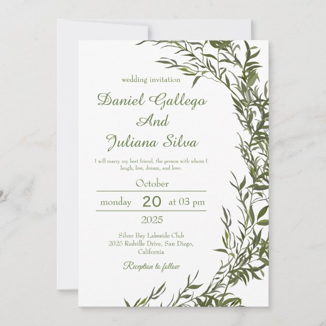 Greenery Watercolor Wedding Invitation (Front)