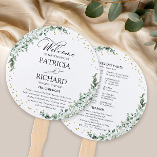 Greenery Watercolor Wedding Program Hand Fan