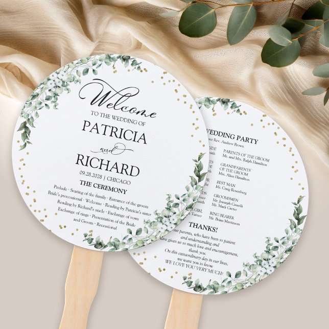 Greenery Watercolor Wedding Program Hand Fan (Creator Uploaded)