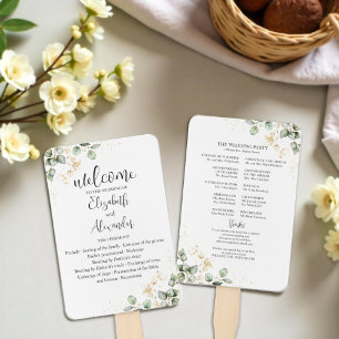 Greenery Watercolor Wedding Program Hand Fan