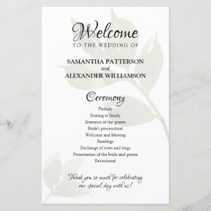 Greenery Watercolor Wedding Program Paper Sheet