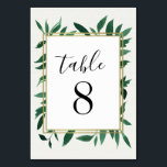 Greenery Watercolor Wedding Table Number Cards<br><div class="desc">Greenery Watercolor Botanical Wedding Table Number Cards - features a printed white watercolor paper texture background with watercolor greenery surrounding a gold trimmed text box. Each leaf features various shades of green watercolor for a unique look.</div>